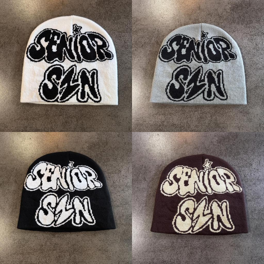 Vintage Letter Knit Hat For Men Women Winter Warm Beanie With No Brim Street Style