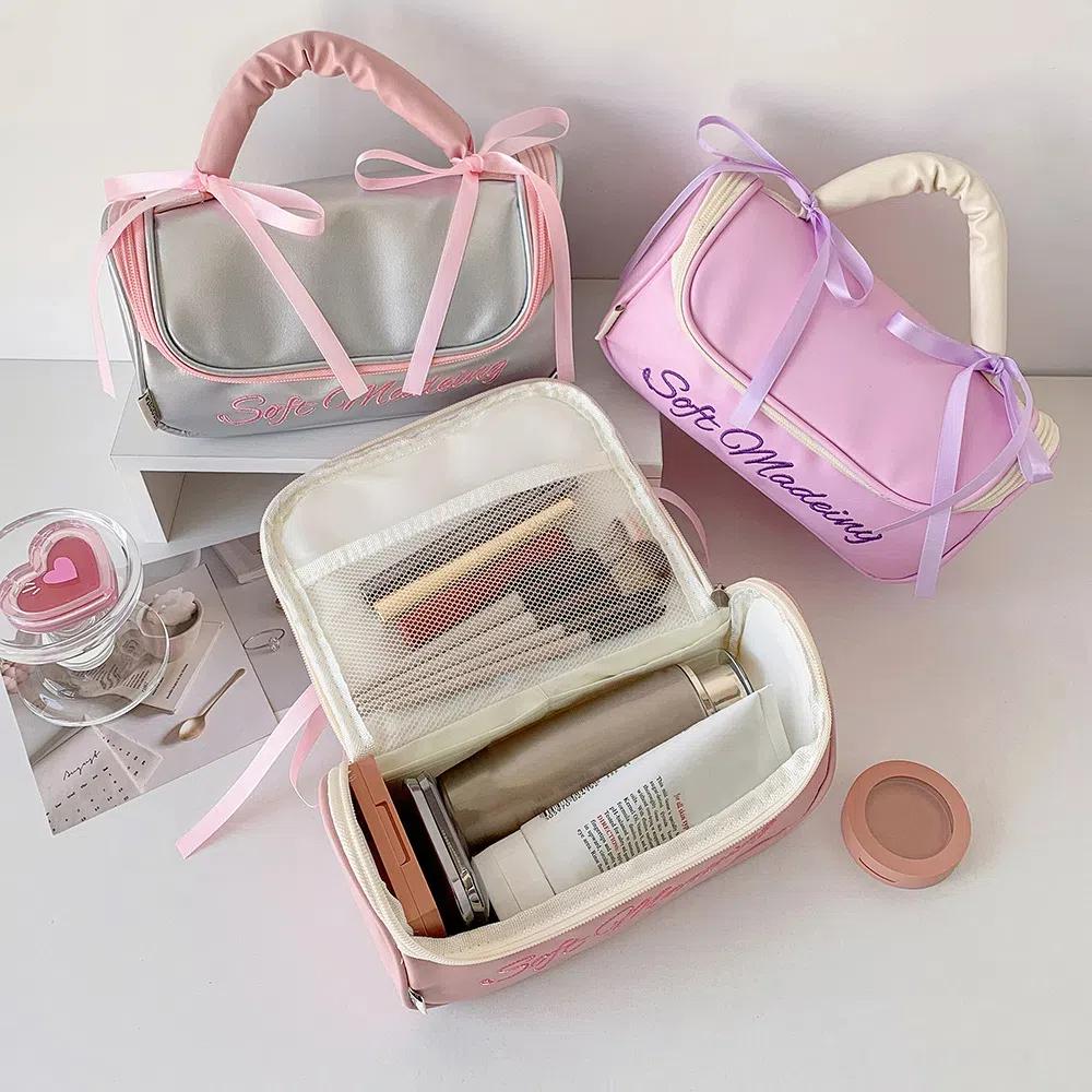 PU Leather Bow Stationery Bag Desktop Storage Bow Pencil Pouch Korean Style Pencil Case  School
