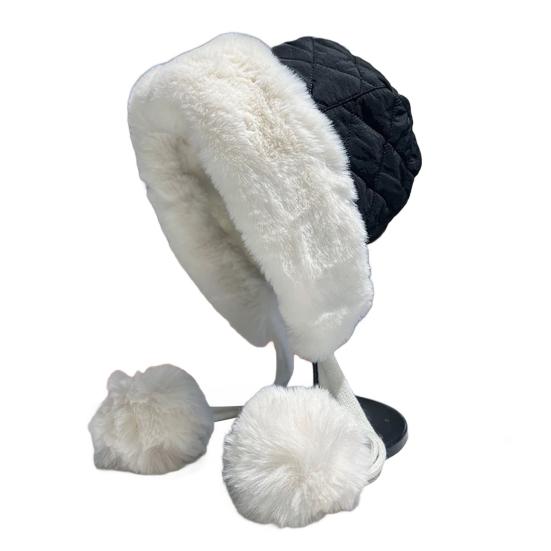 Женская стеганая шапка Зимняя теплая шапка с милым помпоном Защита ушей Пушистая шапка со шнурком для осени и зимы для улицы и повседневной носки