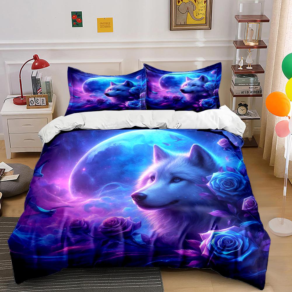 Wolf and Rose Print Bedding Set Sports Enthusiast Duvet Cover 1 Duvet Cover 2 Pillowcases Adult and Children Bedding Set Luxury