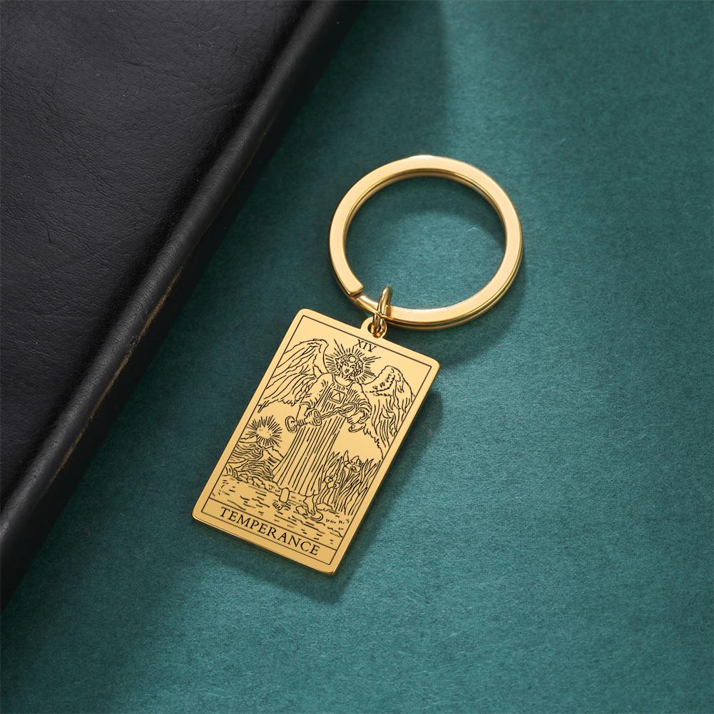Tarot Key Chain Arcana Pendant Vintage Good Luck Key Ring Stainless Steel Wizardry Worship Jewelry Accessories Party Gift