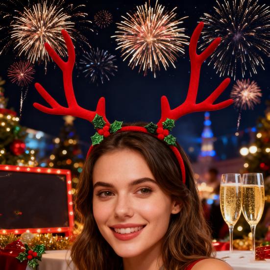 Рождественский ободок с рогами, праздничный декор в виде оленьих рогов, аксессуар для волос, рождественская заколка, фестивальный ободок для волос