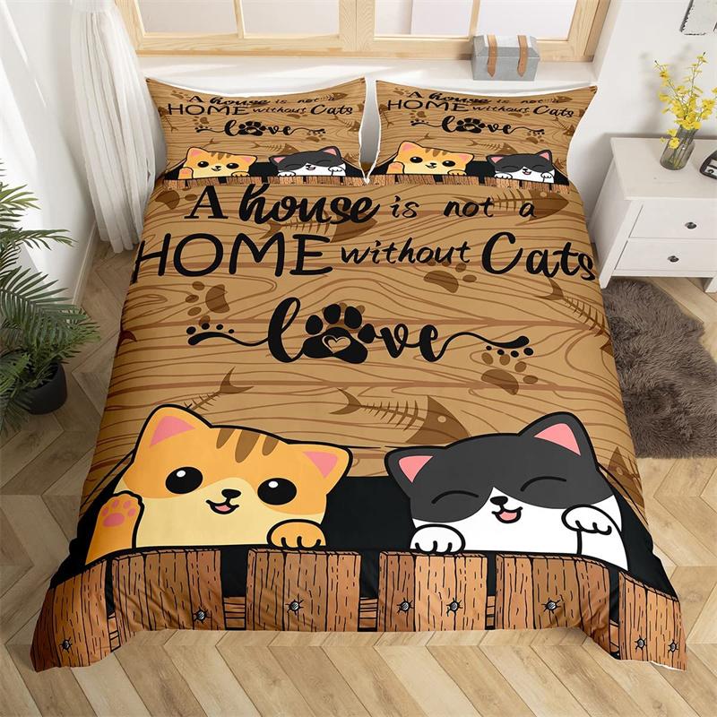 Cat Paw Duvet Cover Cartoon Animal Bedding Collection Single Twin King For Girl Teen Microfiber Lovely Kitten Puppy Pet Comforter Cover
