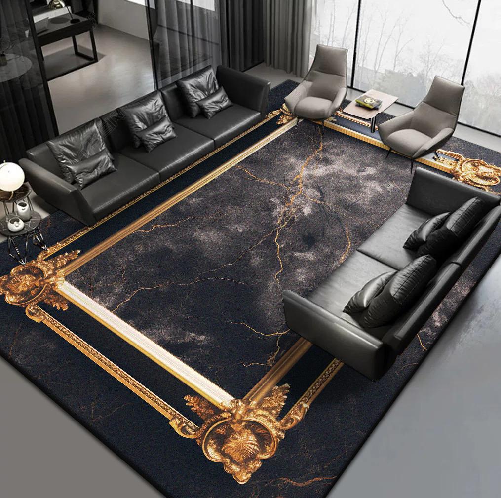 Ковры в скандинавском стиле для гостиной, роскошный черно-золотой ковер, ковер для холла отеля, ковер для зоны дивана, домашний декор для спальни, коврик для пола в гардеробной