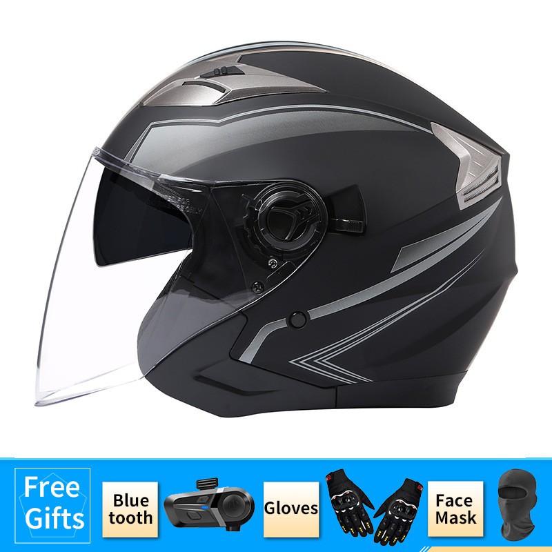 BLD Motorcycle Helmet With Bluetooth Intercom Dual Visor Removable Lens All Season Riding Gear Scooter Motorbike