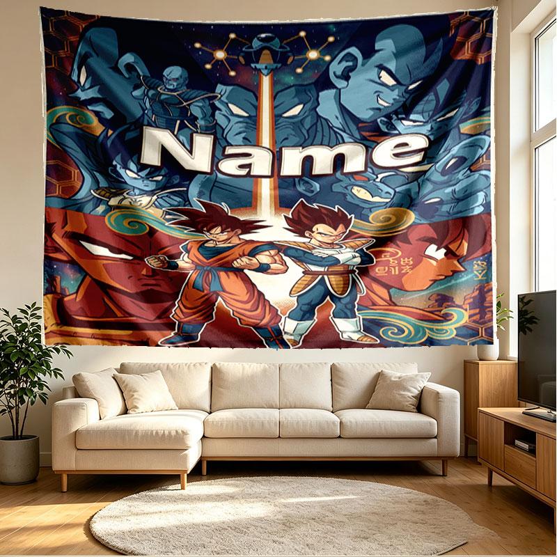 Custom Name Personalized Dragon Ball Z Print Tapestry, Wall Art Decor, Bedroom, Dorm, Apartment, LivingRoom, Party Backdrop, Gift for Birthday