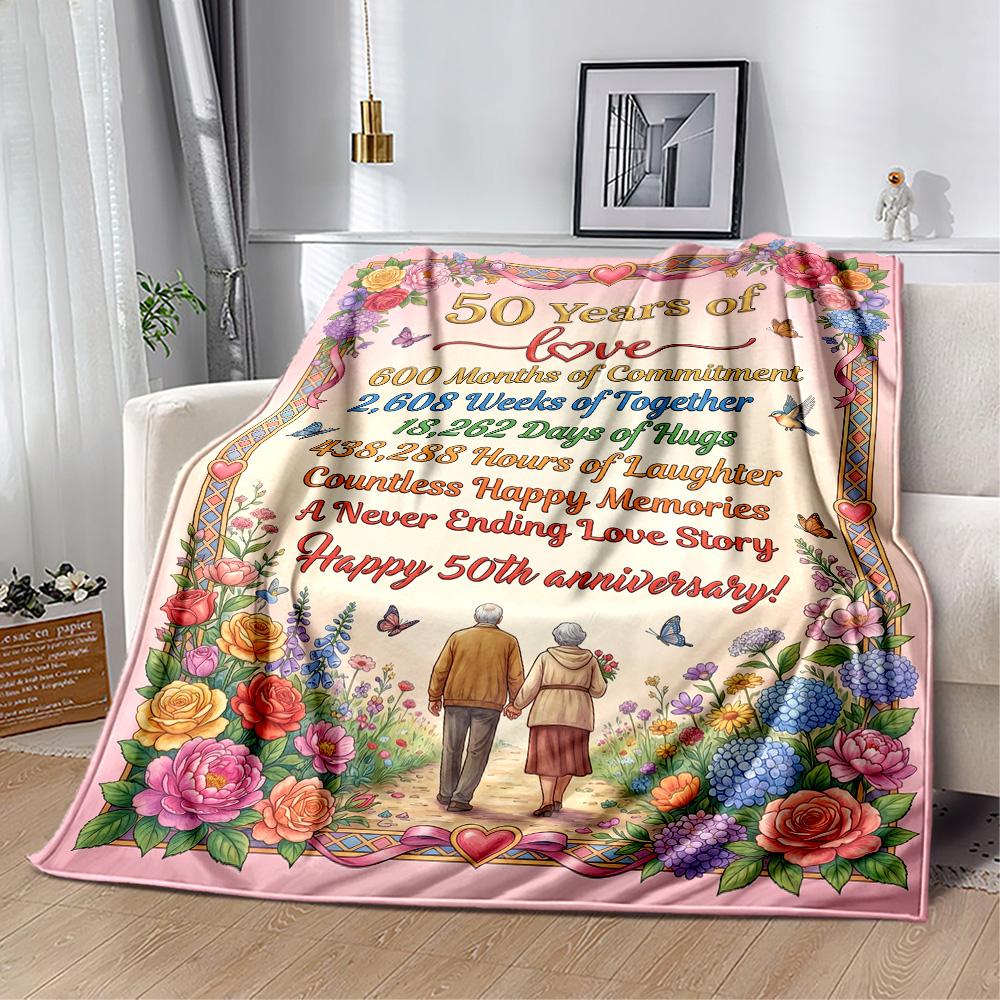 50th Anniversary Celebration Flannel Blanket-Soft and Suitable for Sofas,Beds,Offices,Travel,All Seasons,Great Gift for Holidays and Birthdays.