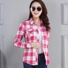 Women's Spring and Autumn Plaid Shirt Casual Long Sleeve Pocket Cotton Shirt