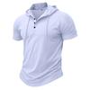 Men Green Short Sleeve Hooded Henley Neck Drawstring Casual Summer T Shirt