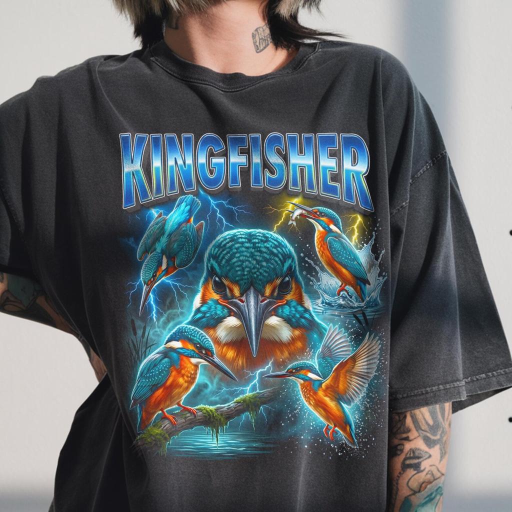 Vintage Kingfisher Bird Shirt, 90s Bootleg Rap Tee, River Wildlife Graphic, Bird Lover Gift