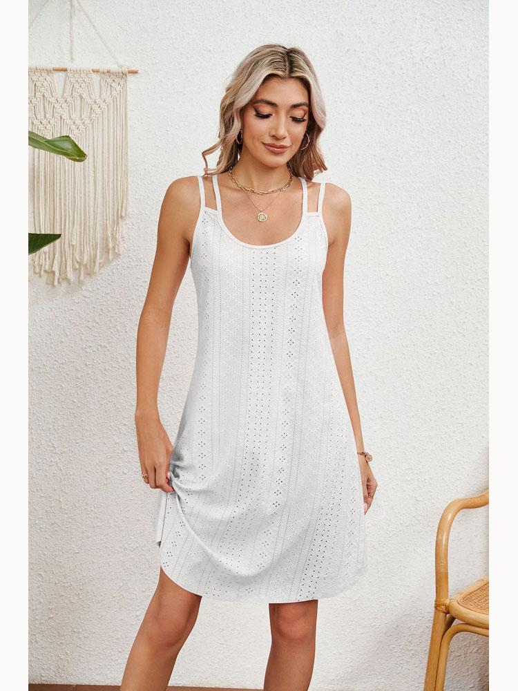 2025 Лето Круглый вырез Без рукавов Однотонные повседневные платья Холтер Женская модная элегантная женская одежда