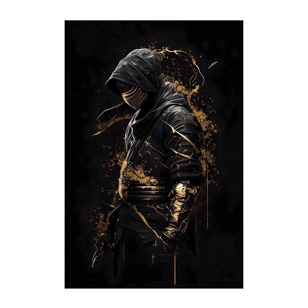 Черный и золотой самурай, средневековый воин в доспехах, фигурка, холст, настенные художественные картины, напечатанные современные классические ретро-роскошные художественные плакаты, украшения для дома