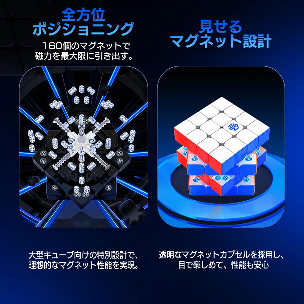 Кубик GAN460 M V2 4x4x4 с магнитами и без наклеек V2 Включает японскую версию и чистящую салфетку с УФ-покрытием Встроенный (GAN460M УФ) - Гид,