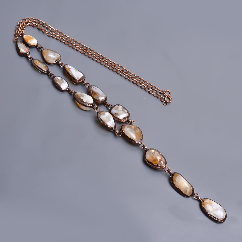 Натуральный Цитрин Необработанная Медь Подарок на День Рождения Цепочка Гальванопластика Ожерелье Ювелирное изделие V-20