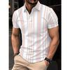 Spring Men's Button Polo Shirt Man Striped Printed Short Sleeve Lapel T-shirt for Casual Fit Men Clothing