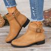 Fashion Brown Low Heels Ankle Boots for Women Plus Size Buckle Strap Short Boots Woman Spring Autumn Casual Work Shoes Botas Mujer 2024