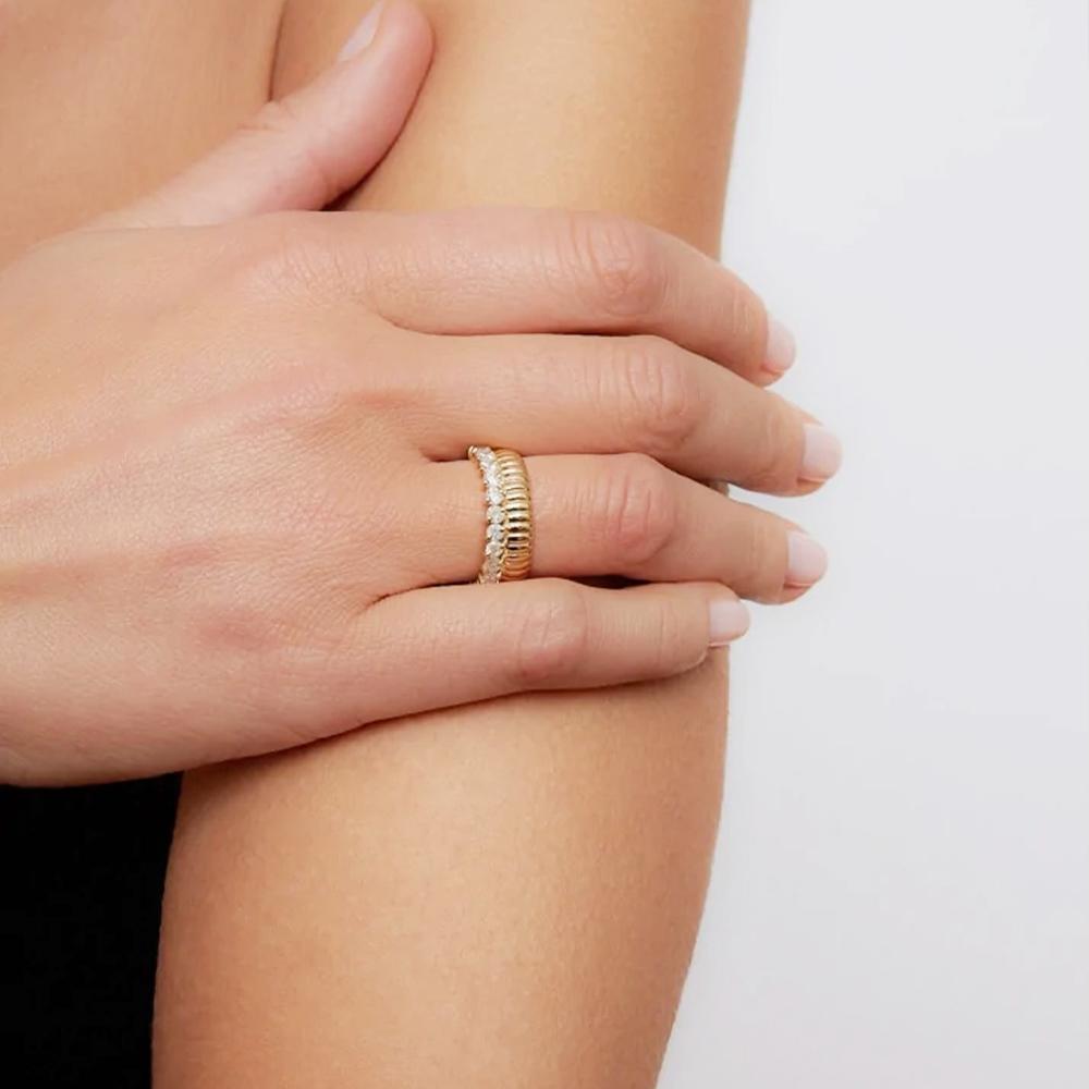 Shining Cubic Zirconia Metal Texture Stainless Steel Double Layer Ring Trendy Gold Plated Geometric Circle Finger Jewelry Gifts