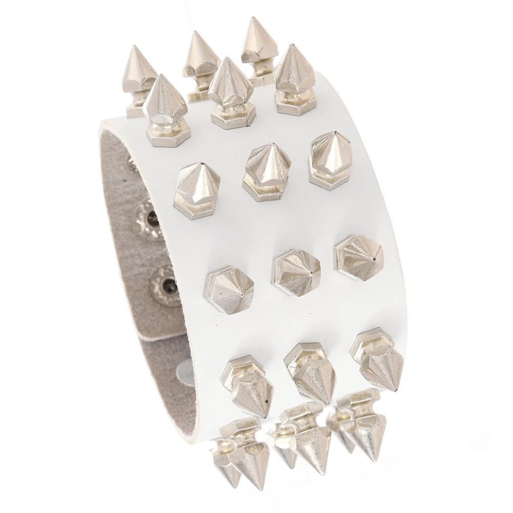 Punk Bracelet for Men Women Goth Black Leather Wristband with Metal Spike Studded Spike Rivets Cuff Bangle Adjustable