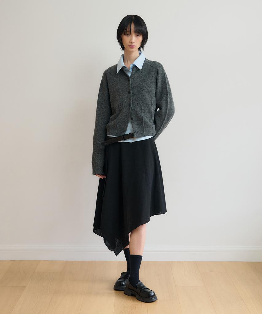 Sys A Asymmetrical Seersucker Midi Skirt [Black]