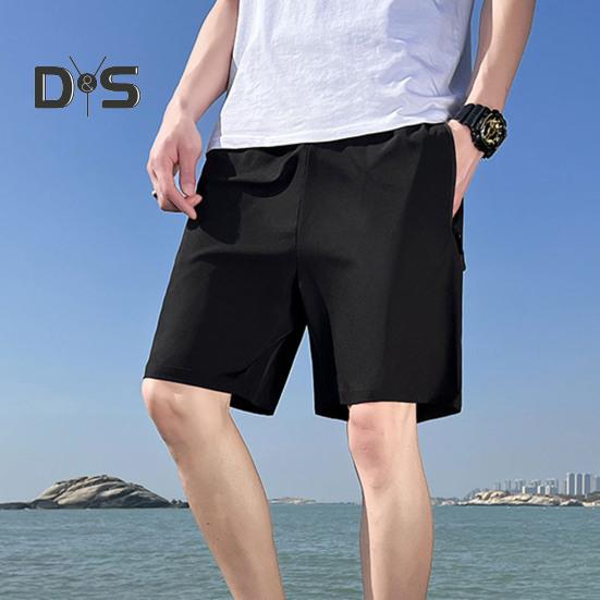 Мужские спортивные шорты, однотонные, прямые, с эластичной резинкой на талии, повседневная одежда, карманы на молнии, ретро, ​​тонкие летние шорты выше колена, мужская одежда