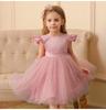 Toddler Girl Flower Birthday Tulle Dress Backless Bow Wedding Gown Kids Party Wear Princess Blue Dress Baby Girl Bowknot Dresses