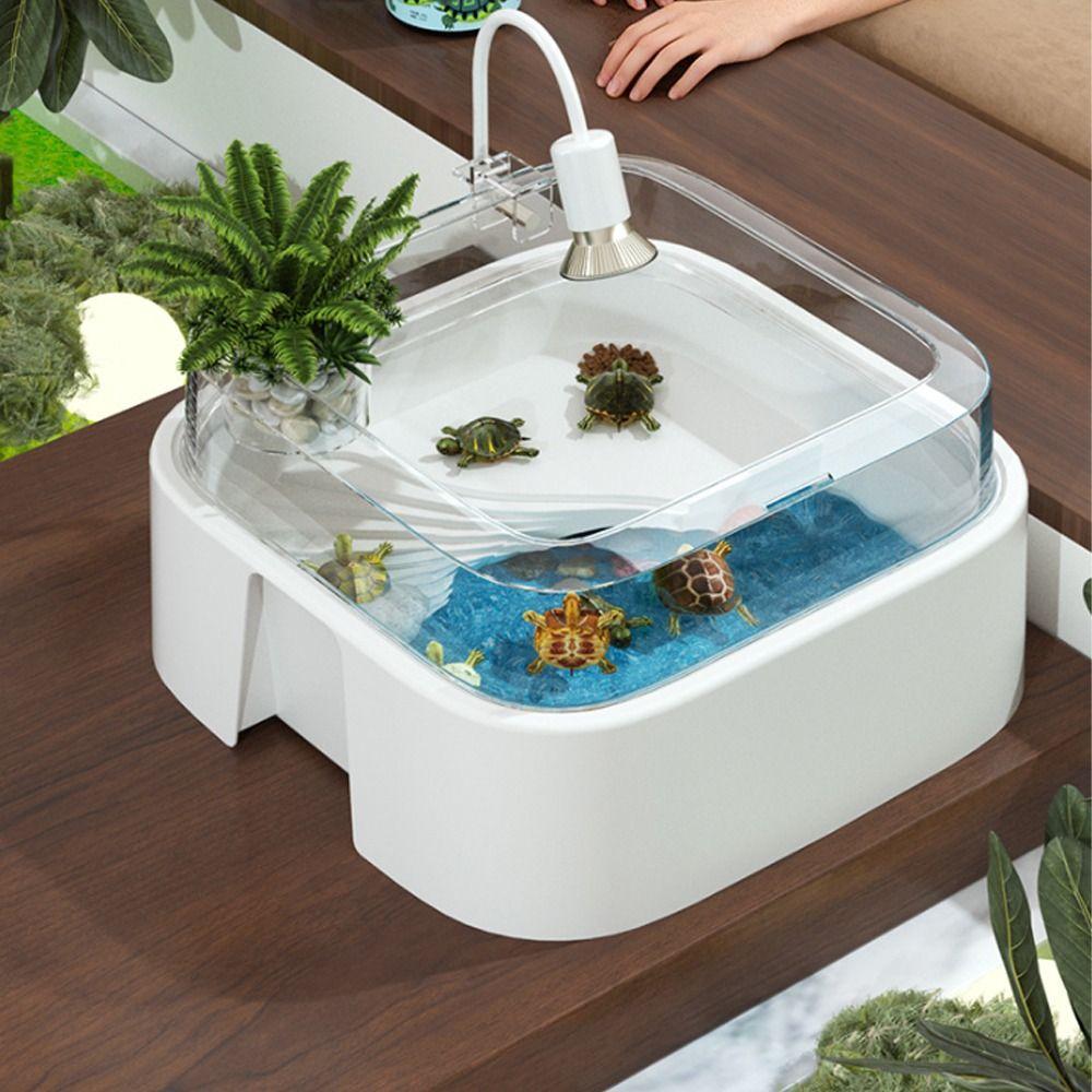 Прозрачный аквариум для черепах большой емкости с платформой для загорания, предотвращающий побег, пластиковый аквариум для черепах, полностью прозрачный ящик для разведения