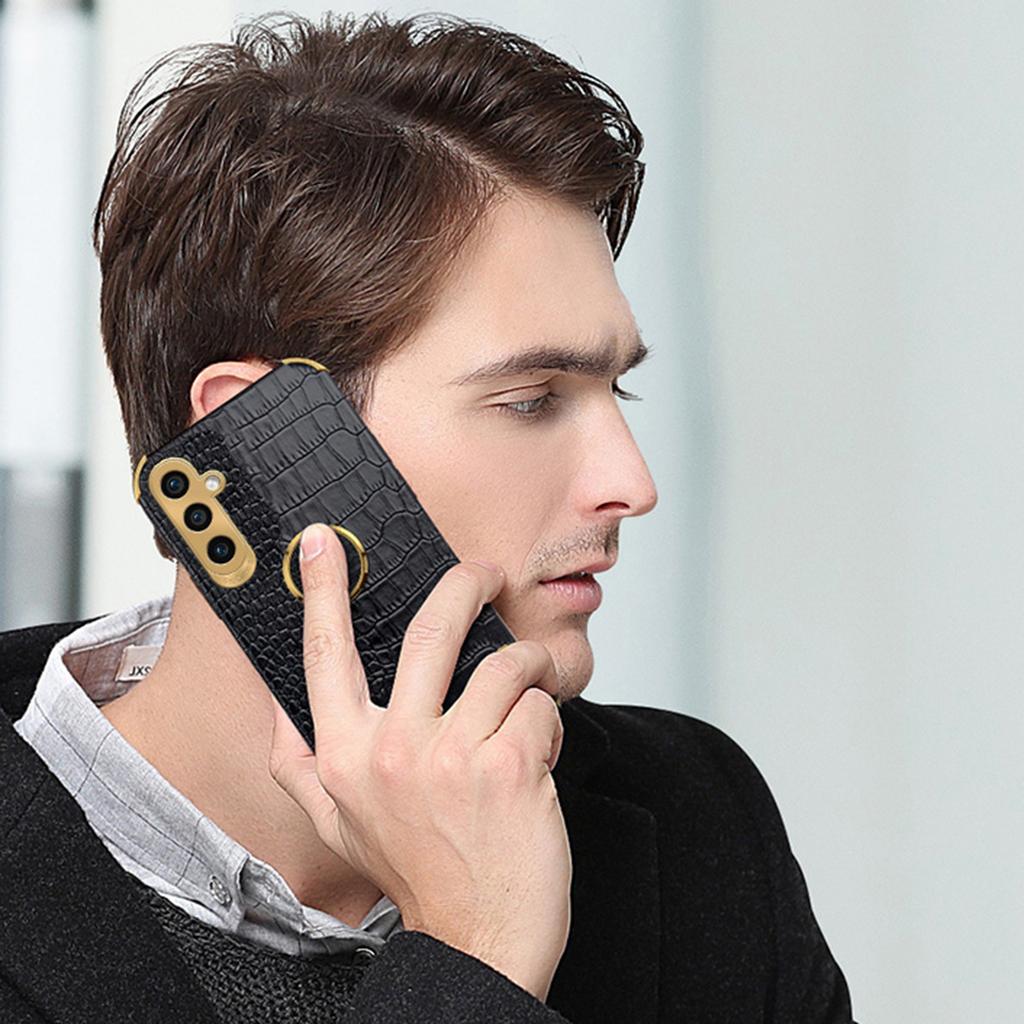 Чехол для мобильного телефона Samsung Galaxy A05s 4G с 6D гальваническим кольцом и подставкой из кожи + чехол из ТПУ