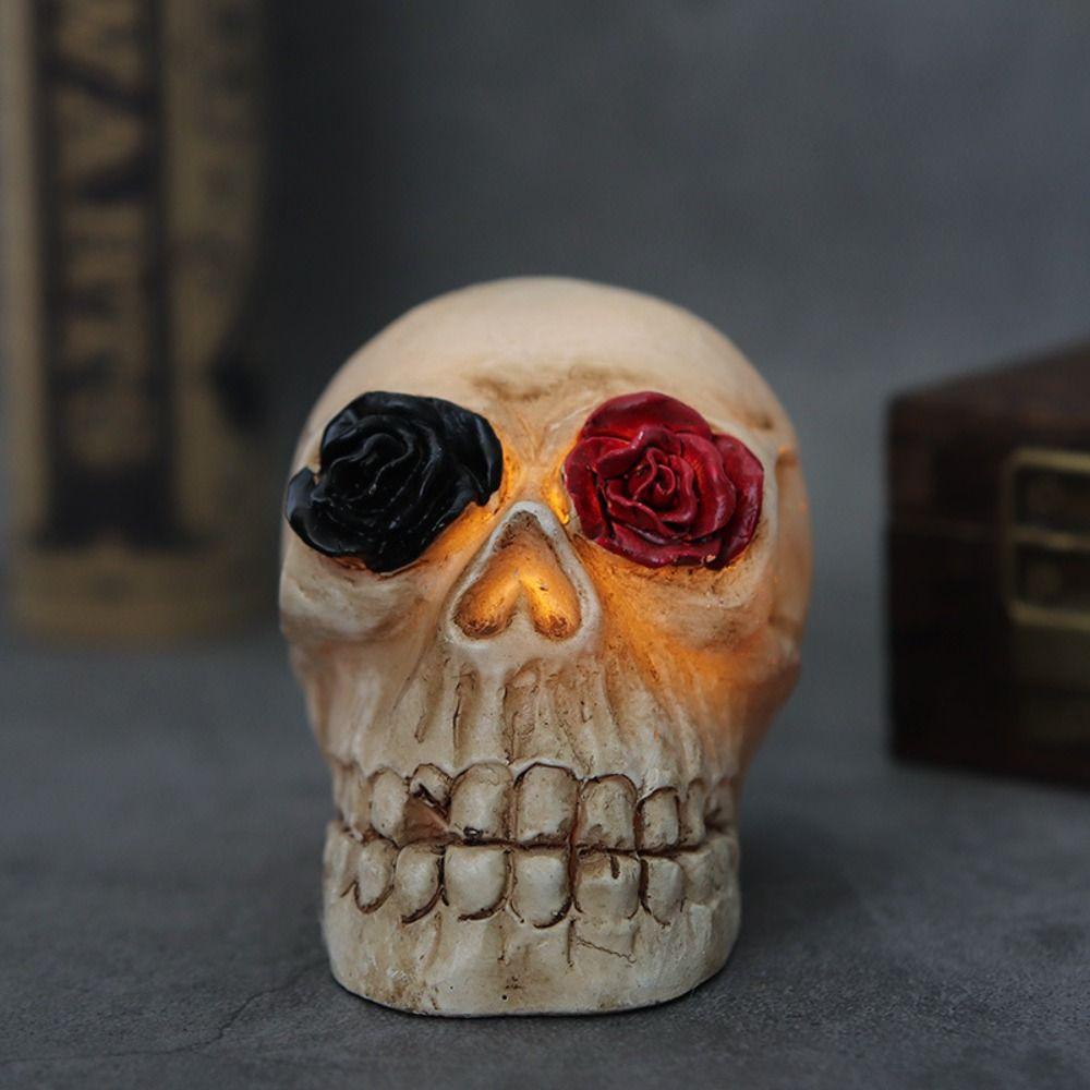 Horror Skeleton Head Statue LED White Halloween Decoration Simulation Skull Ghost  House Ornaments