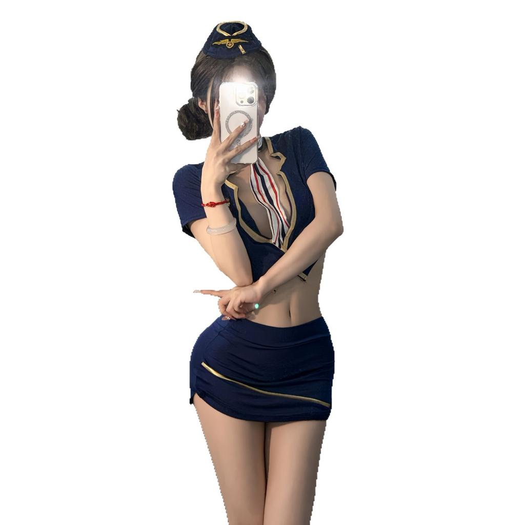 Sexy Lingerie Sexy Hip Skirt Nightclub Stewardess Uniform Exposed Tits Uniform Seduction Secretary