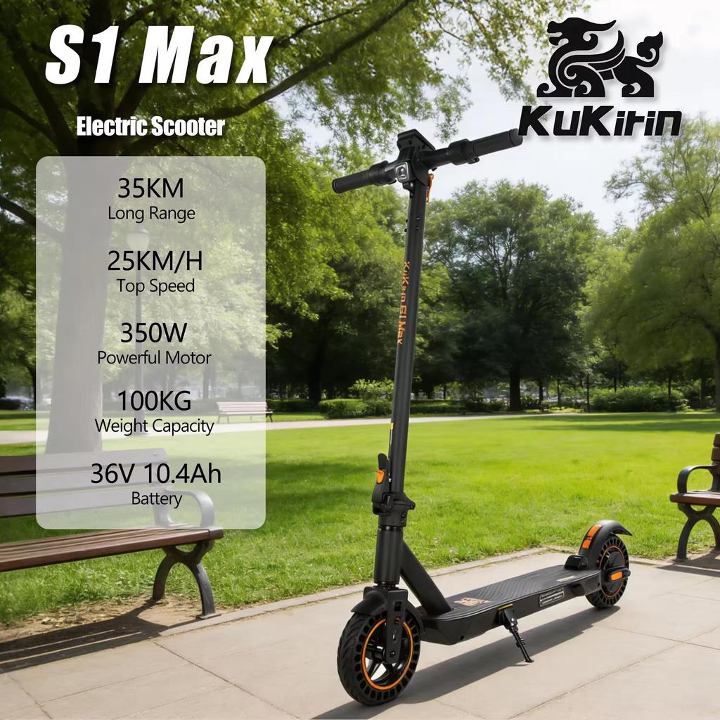 Электросамокат KuKirin S1 Max для взрослых, 350 Вт, Вездеходный, Аккумулятор 36В 10,4 Ач, 8-дюймовое колесо, Складной