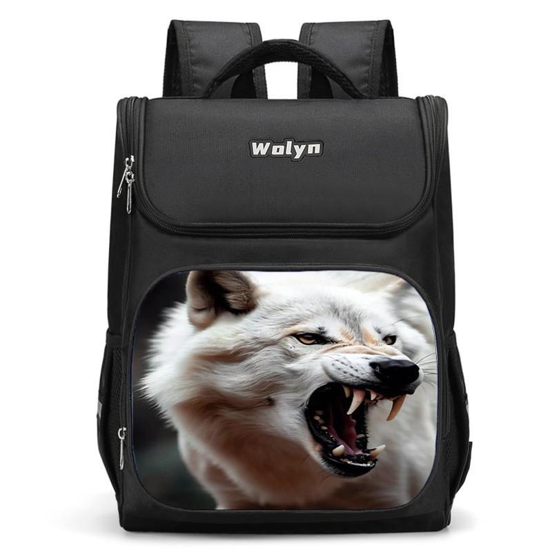 Kids Wolf-Themed 3D Large Capacity Lightweight School Backpack Boys Girls Oxford Fabric Unisex Student Bag