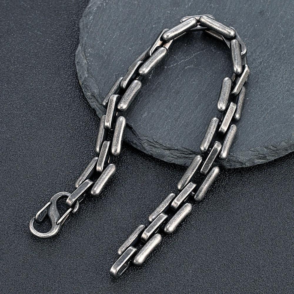 Men's Heavy Handmade Chain Bracelet Never Fade Double Push Carabiner Clasp Stainless Steel Punk Rectangle Link Accessory