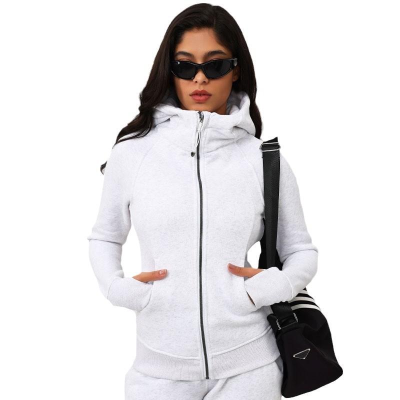 Womens Fleece-Lined Hooded Slim Fit Yoga Jacket Winter Outdoor Fitness Casual Wear