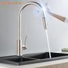 Black Sensor Kitchen Faucets Stainless Steel Smart Induction Pull Out Mixed Tap Single Handle Touch Control 360 Rotation Tap