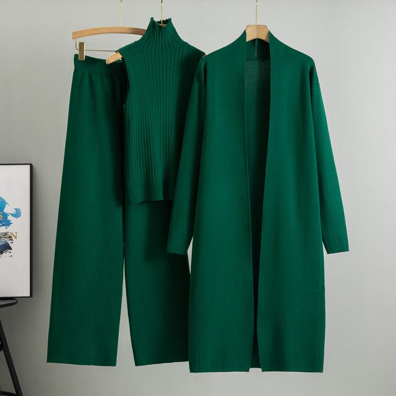 GMXIA Spring and Autumn Laid-back Style Knitted Set, Sleeveless Vest, Sweater, Cardigan and Trousers, Three-piece Set