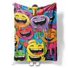 Colorful Smiley Face Print Flannel Throw Blanket – Fun Oversize Gift for Home Office Sofa Car Nap