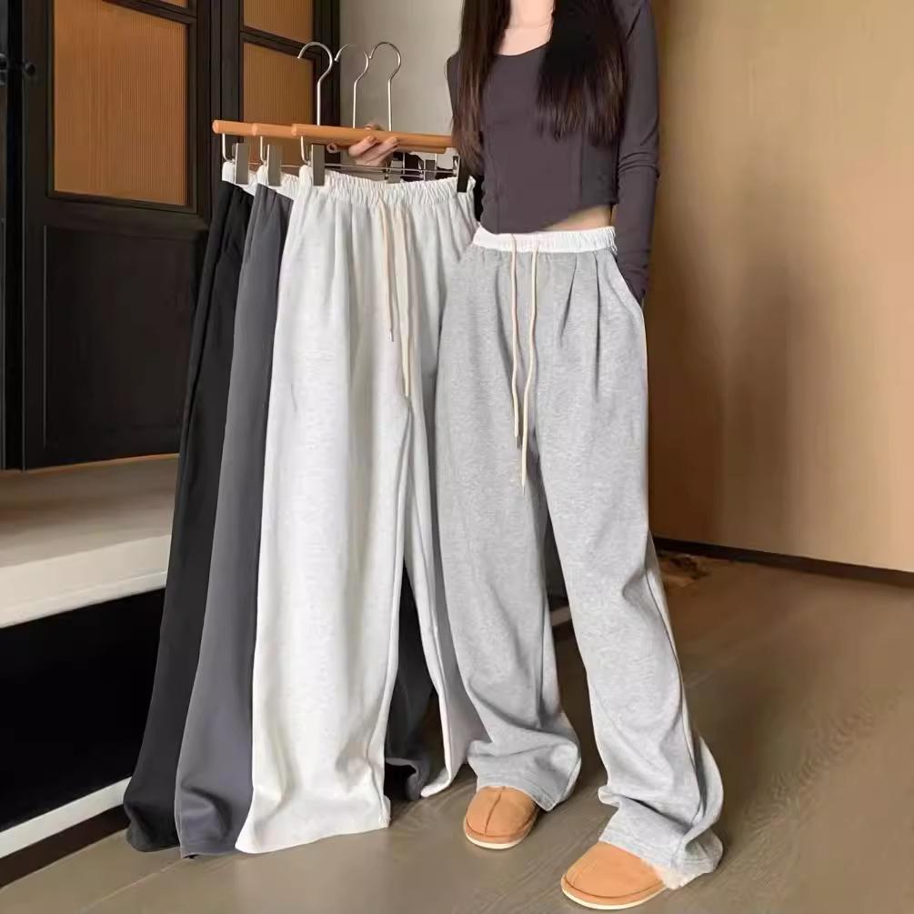 Женские повседневные брюки в стиле ретро с широкими штанинами на осень, свободные узкие прямые брюки серого цвета с высокой талией
