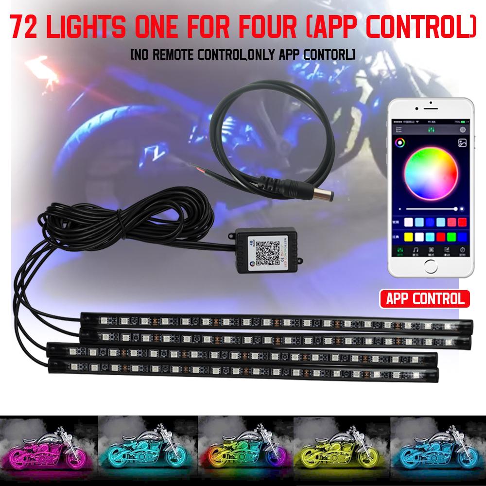 Комплект атмосферной RGB LED подсветки с управлением через приложение и по музыке, водонепроницаемая неоновая лента для автомобиля, мотоцикла, декоративная лампа 12 В