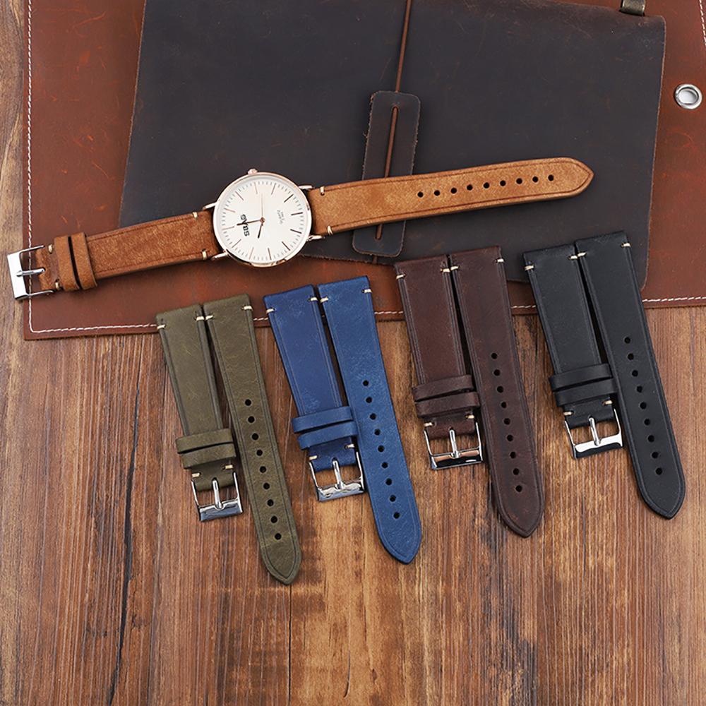 Handmade Genuine Leather Watchband 18mm 19mm 20mm 21mm 22mm Vintage Men Bracelet Brown Black Green Cowhide Watch Strap Wristband