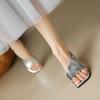 French Simple Rear Empty Fish Mouth High Heels Temperament Thin Medium Heel Thin Heel Sandals Women's Summer 2025 Foreign Trade New