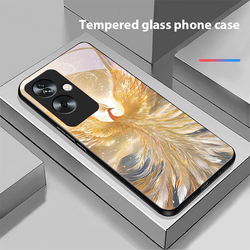 Золотой Феникс Для Oppo A79 5G 58 78 74 60 4G Reno 11F Realme GT 6 11 Note 50 10 C55 X2 Закаленное Стекло Черный Чехол для Телефона