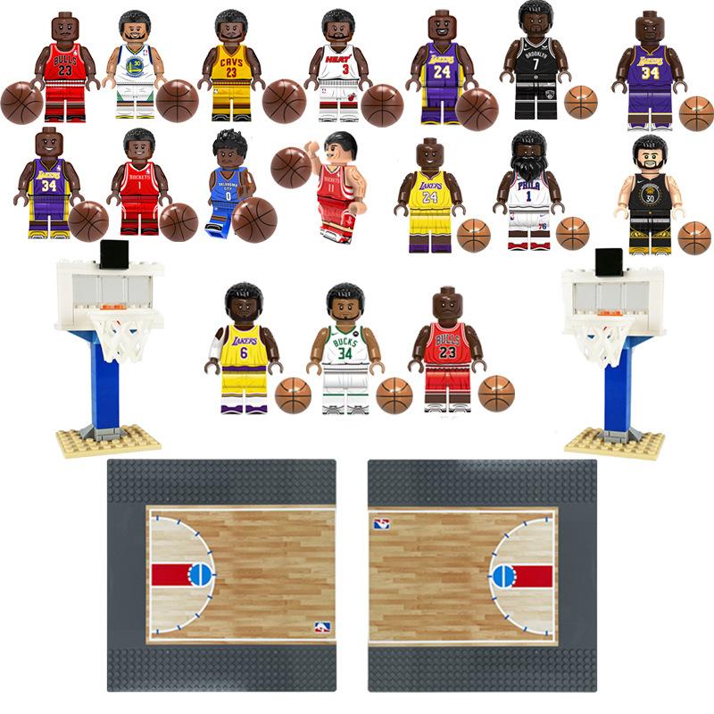 Мини-фигурки NBA из строительных блоков, сцена с баскетбольным кольцом, игрушка