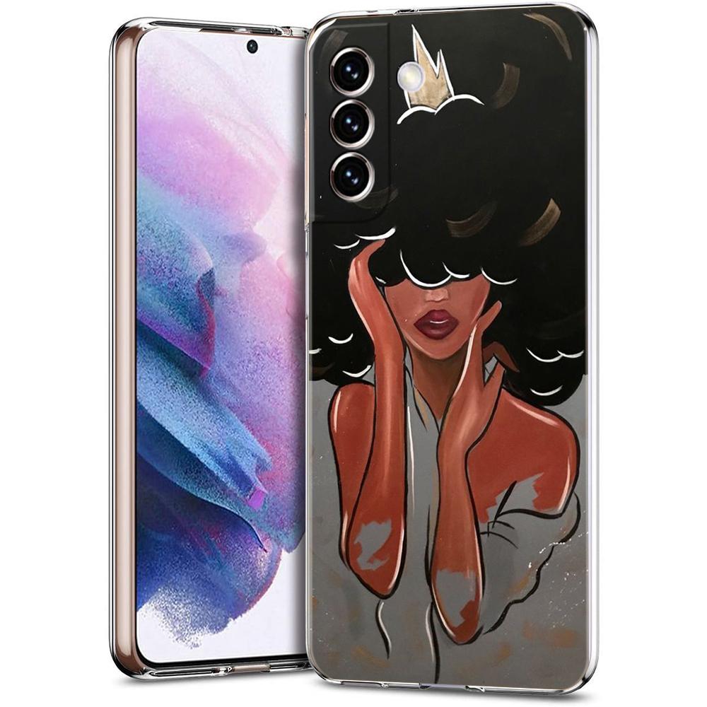 Fashion Black Girl Phone Case for Samsung Galaxy S23 S20 FE S22 S21 Ultra M21 M22 M32 S10 S10E S9 S8 Plus 5G Transparent Shell