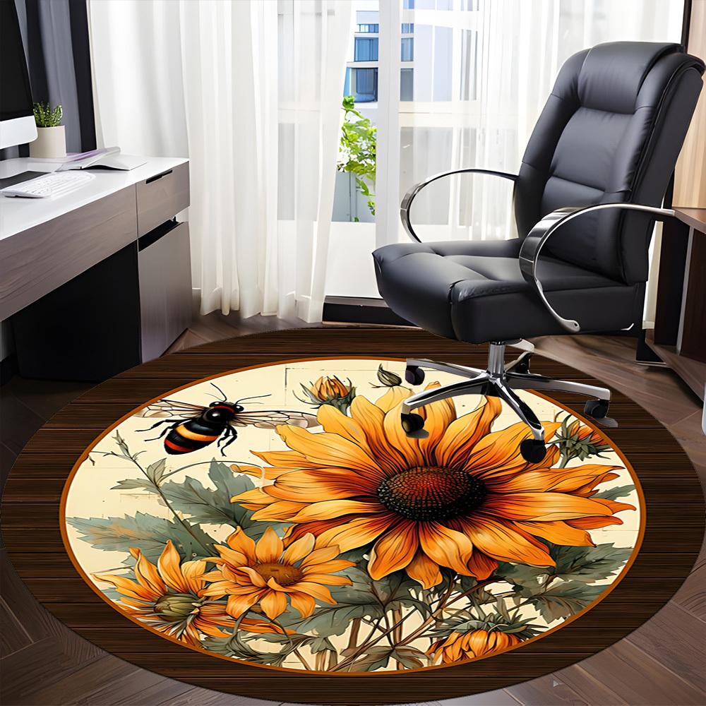 1pc Sunflower Bouquet Chair Carpet for Office Non-Slip, Machine Washable Rug for Office, Room - Polyester, Machine Made yy251029209