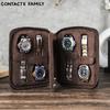CONTACTS FAMILY Genuine Leather Watch Case Bag Watch Holder Vintage Zipper Travel Watch Display 2/4/6/8 Slot Storage Box Case Pouch