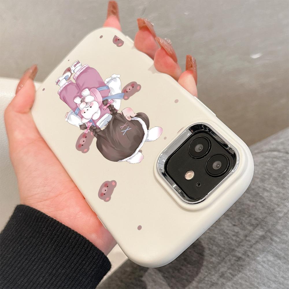 For OPPO A16 A38 A57 A58 A74 A78 A98 Reno8T Reno13F Realme C25S C53 C65 Cartoon Black Cat Silver Edge Soft Liquid Silicone Protective Casing