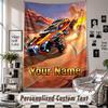 Wall Hanging Tapestry With Custom Name & Text, Rocket League Decorative Tapestry For Bedroom