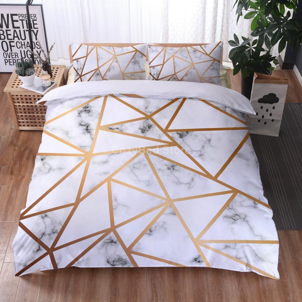 White Gold Marble Pattern Bedding Collection Modern 3D Duvet Cover Collections Comforter With Bed Linen Twin Queen King Single Size Fashion Luxury