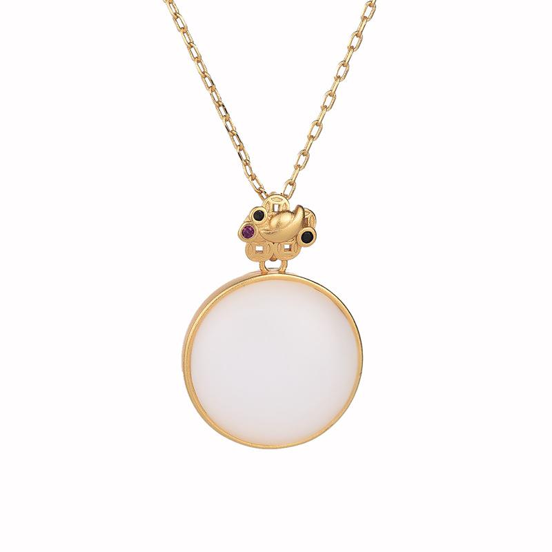 Кулон в дворцовом стиле «Цянь Дуодуо» с нефритом «бараний жир» и ожерелье из меди с золотым покрытием