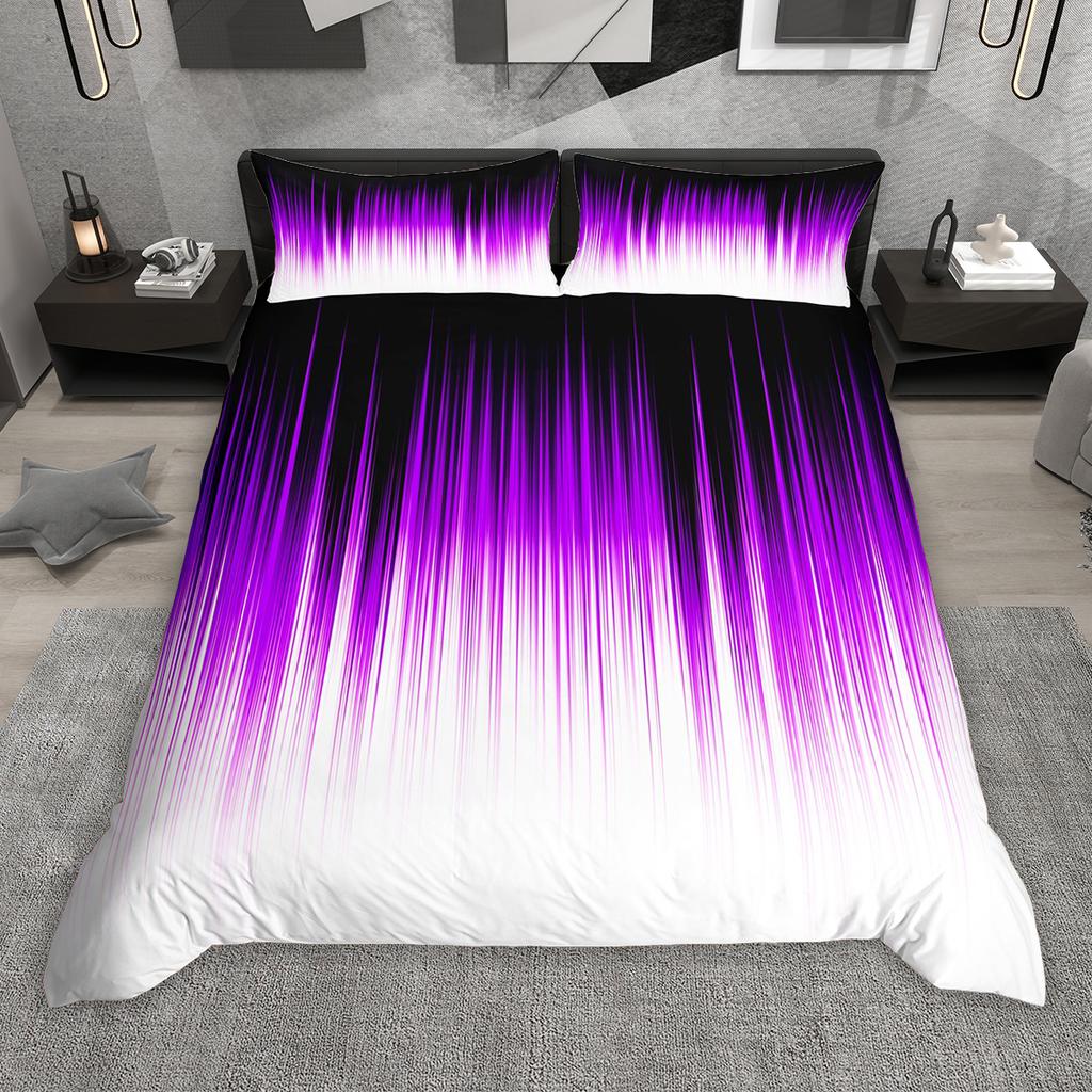 Homewish Gradient Stripe Duvet Cover Set 2pcs/3pcs, Neon Green Purple Blue Red Bedding Set, Geometric Lines Quilt Cover Set